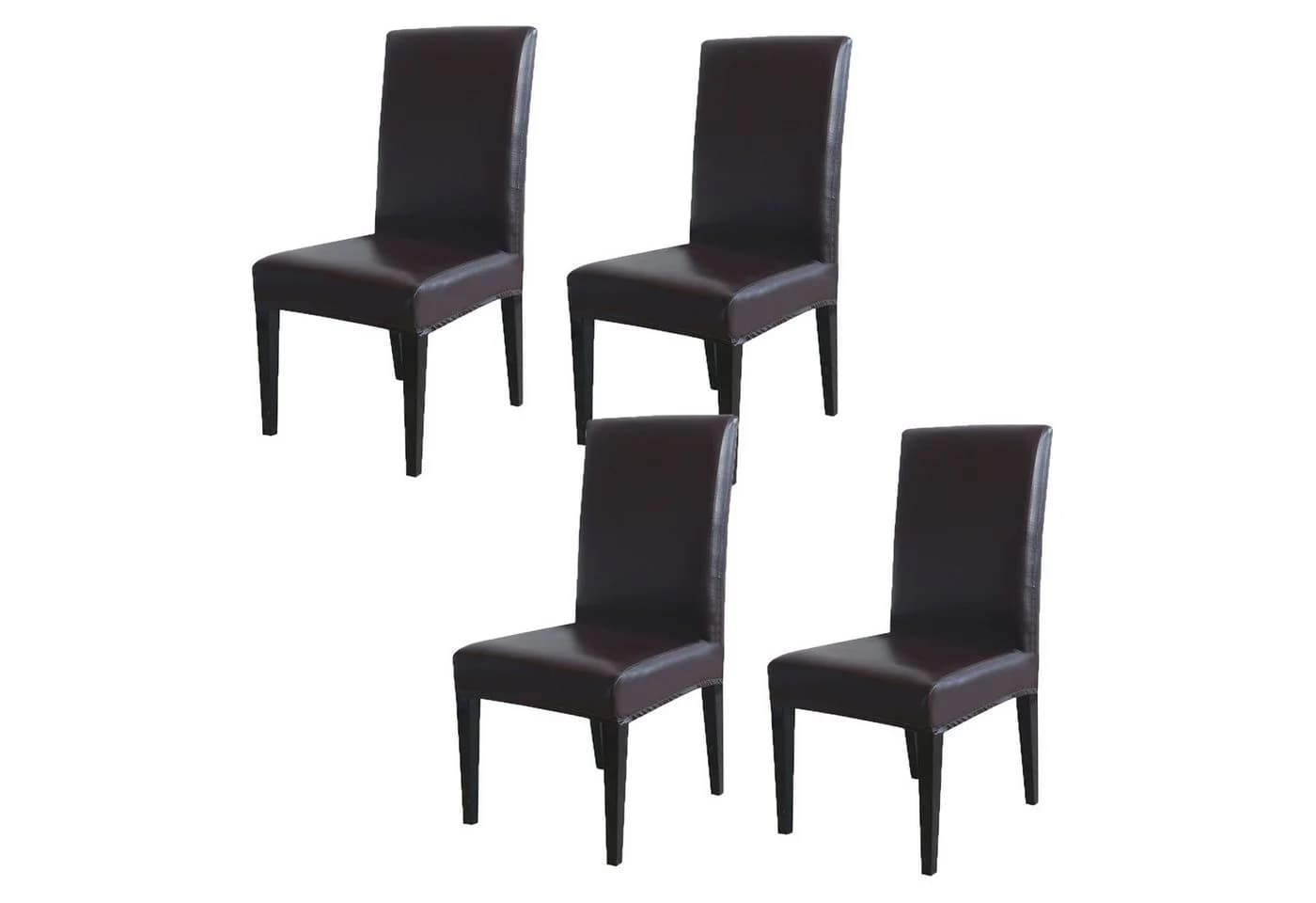 Qelus Stuhlhusse PU Leder Braun 4-teilig Wasserdicht Stretch - Bild 2