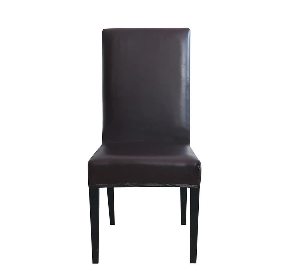 Qelus Stuhlhusse PU Leder Braun 4-teilig Wasserdicht Stretch - Bild 3