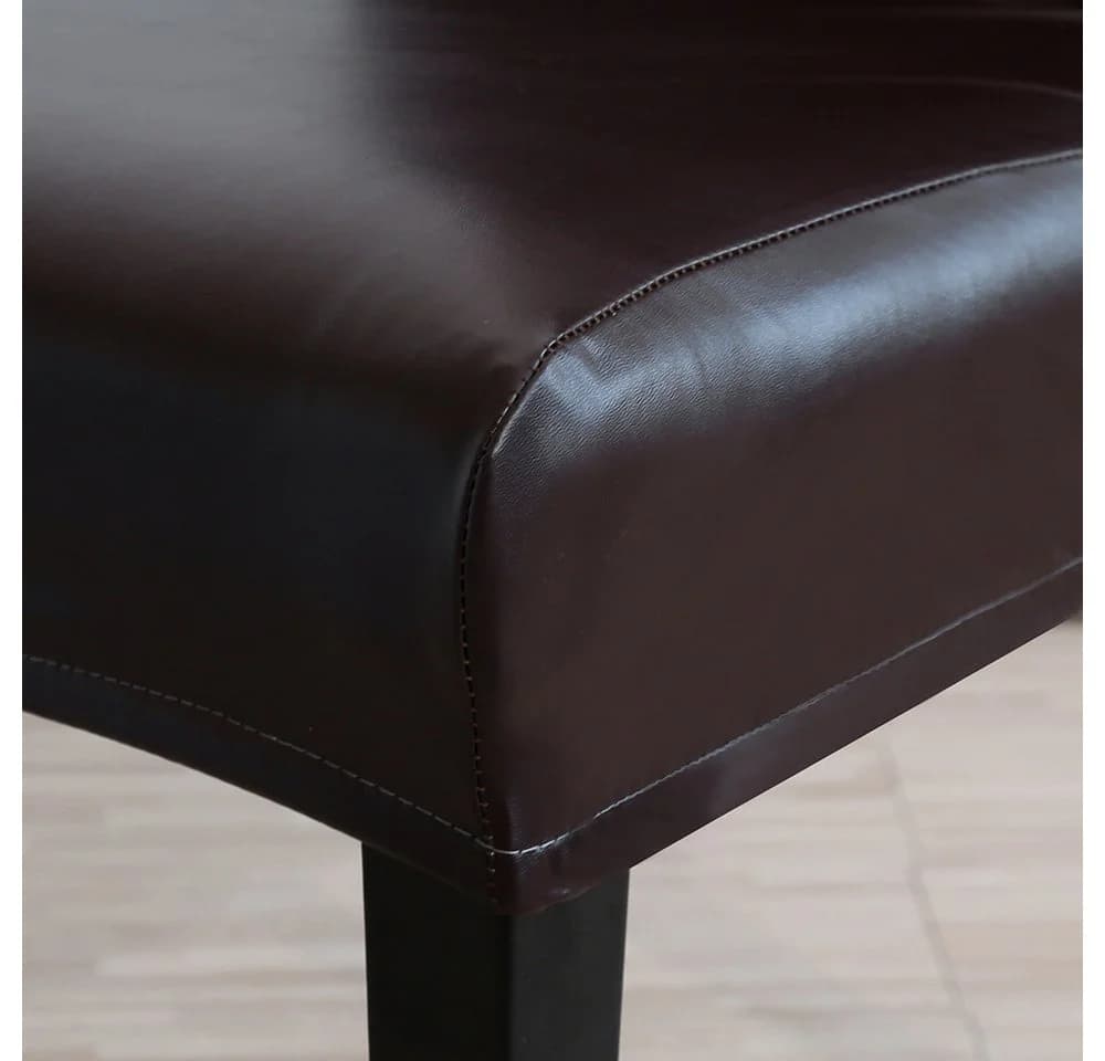 Qelus Stuhlhusse PU Leder Braun 4-teilig Wasserdicht Stretch - Bild 4