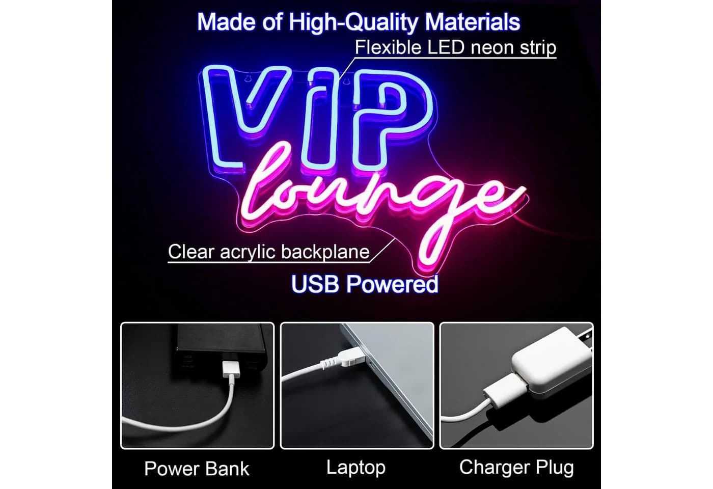 MUPOO LED Neonschild VIP Lounge Dekofigur Wanddeko