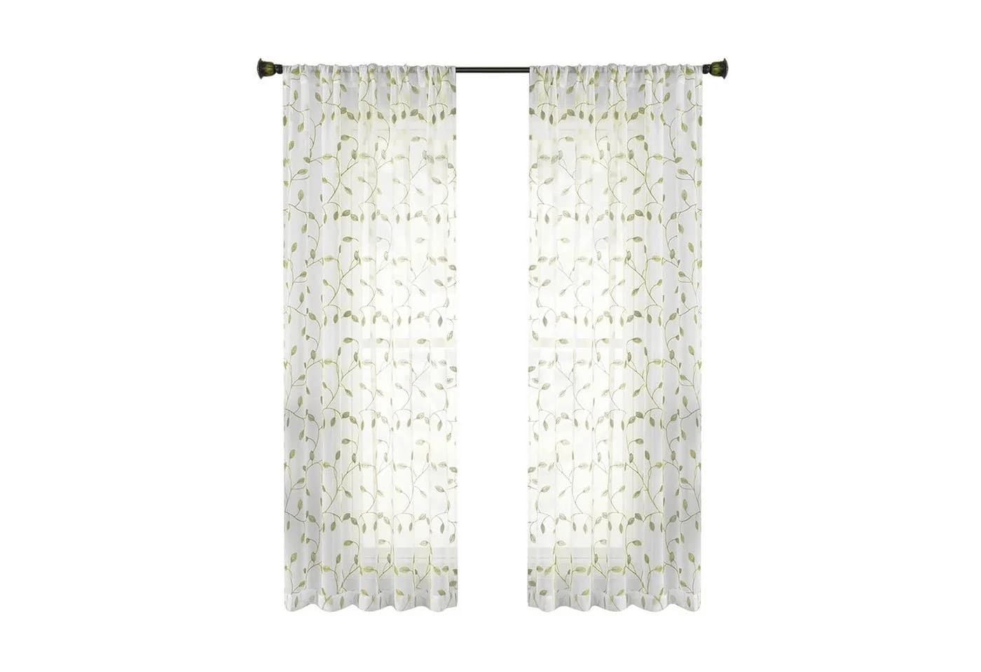 BTTO V&G Voile Gardine 2er Set Grün Blattstickerei Transparent