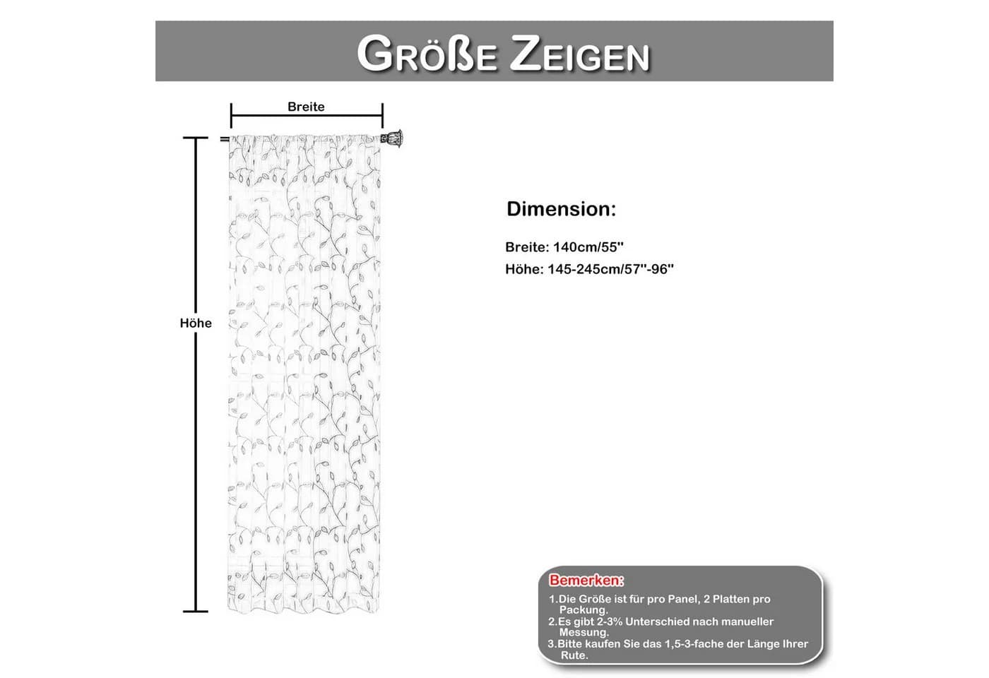 BTTO V&G Voile Gardine 2er Set Grün Blattstickerei Transparent - Bild 3