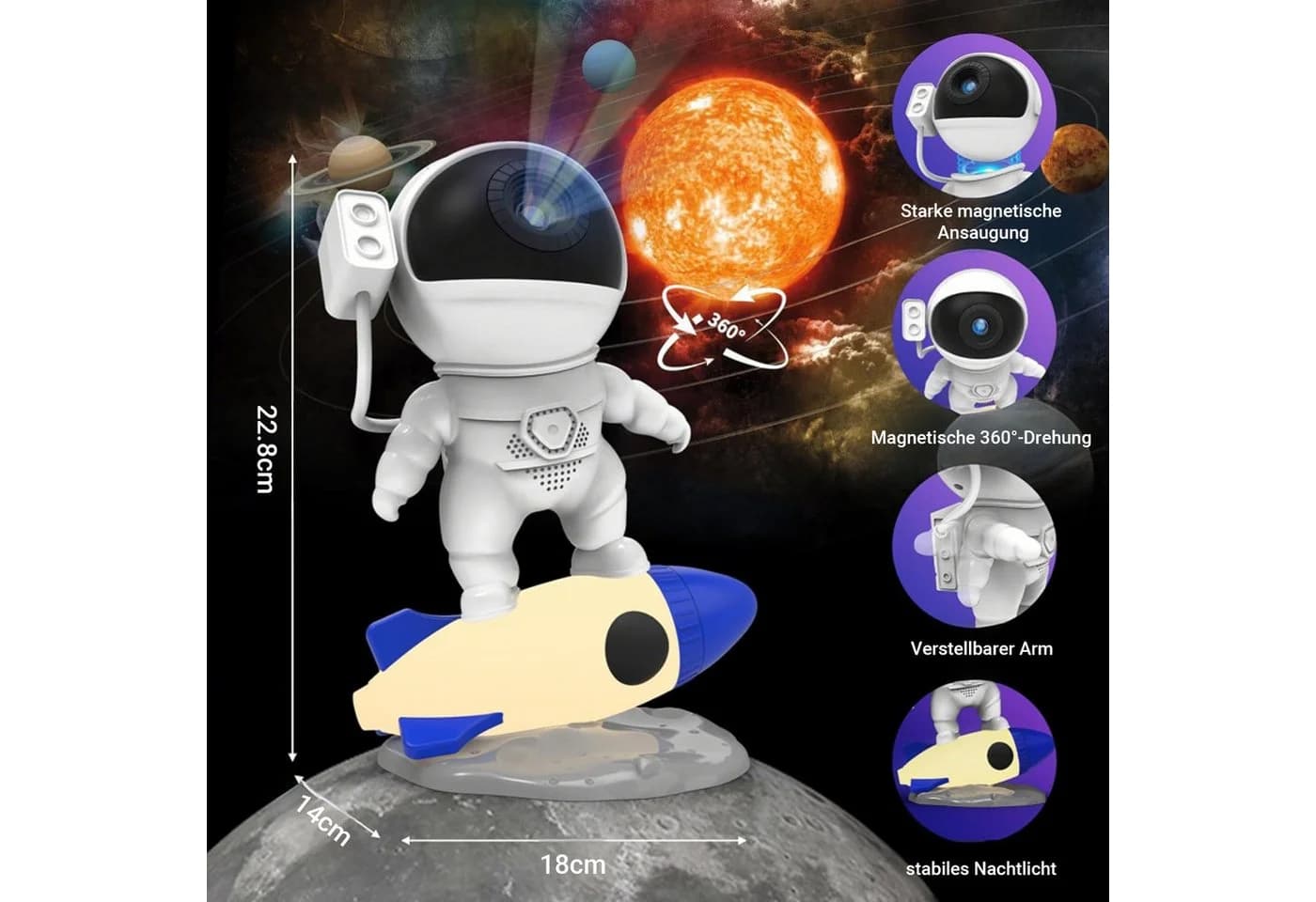 MUPOO Nachtlicht 13-in-1-Astronauten Sternenprojektor Weiß Dimmbar Timer - Bild 3