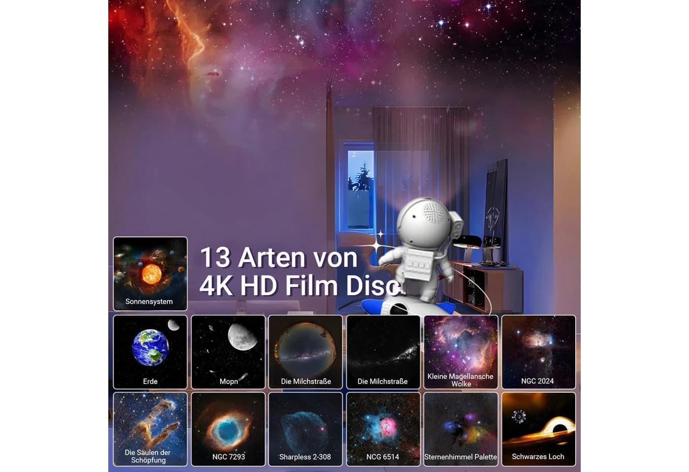 MUPOO Nachtlicht 13-in-1-Astronauten Sternenprojektor Weiß Dimmbar Timer - Bild 4