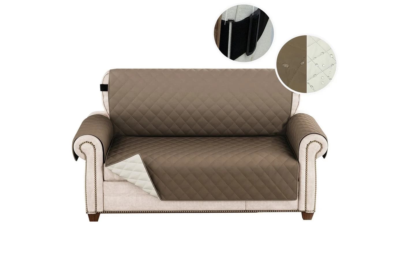 Jibenhome Gesteppter Sofahusse Wasserdicht Rutschfest Beige - Bild 2