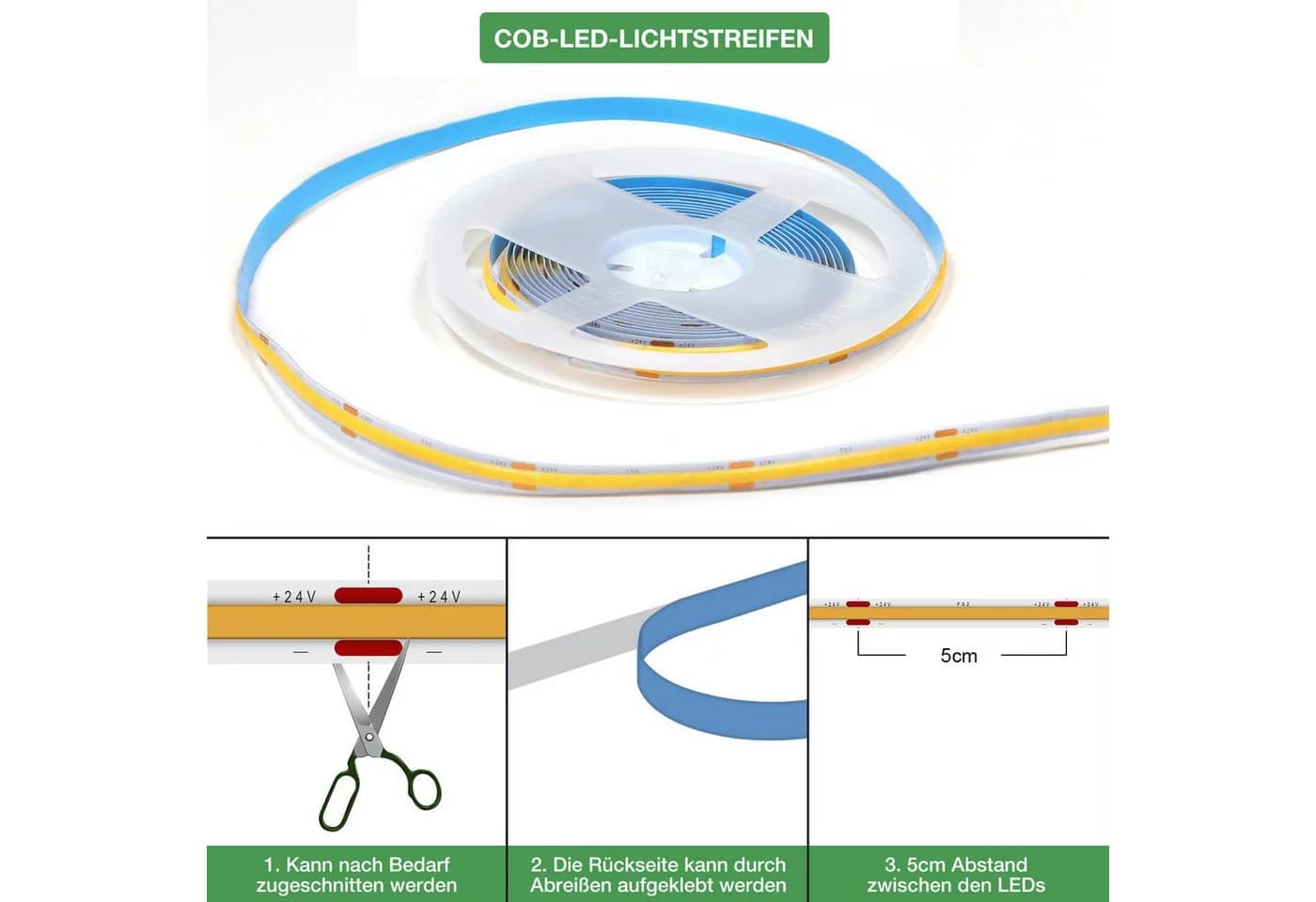 Qualra LED Stripe 5M COB Dimmbar 3000-6000K mit Fernbedienung - Bild 4