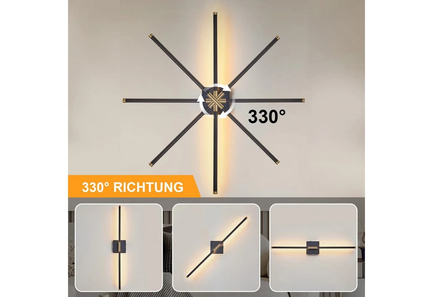 MUPOO LED Wandleuchte Kabellos Dimmbar 3000-6000K Gold/Schwarz - Bild 3