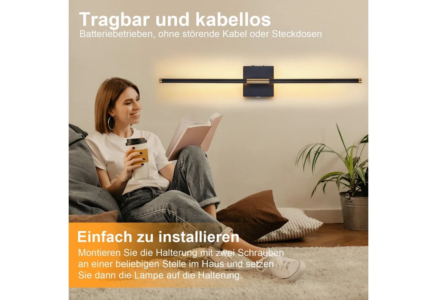 MUPOO LED Wandleuchte Kabellos Dimmbar 3000-6000K Gold/Schwarz - Bild 4