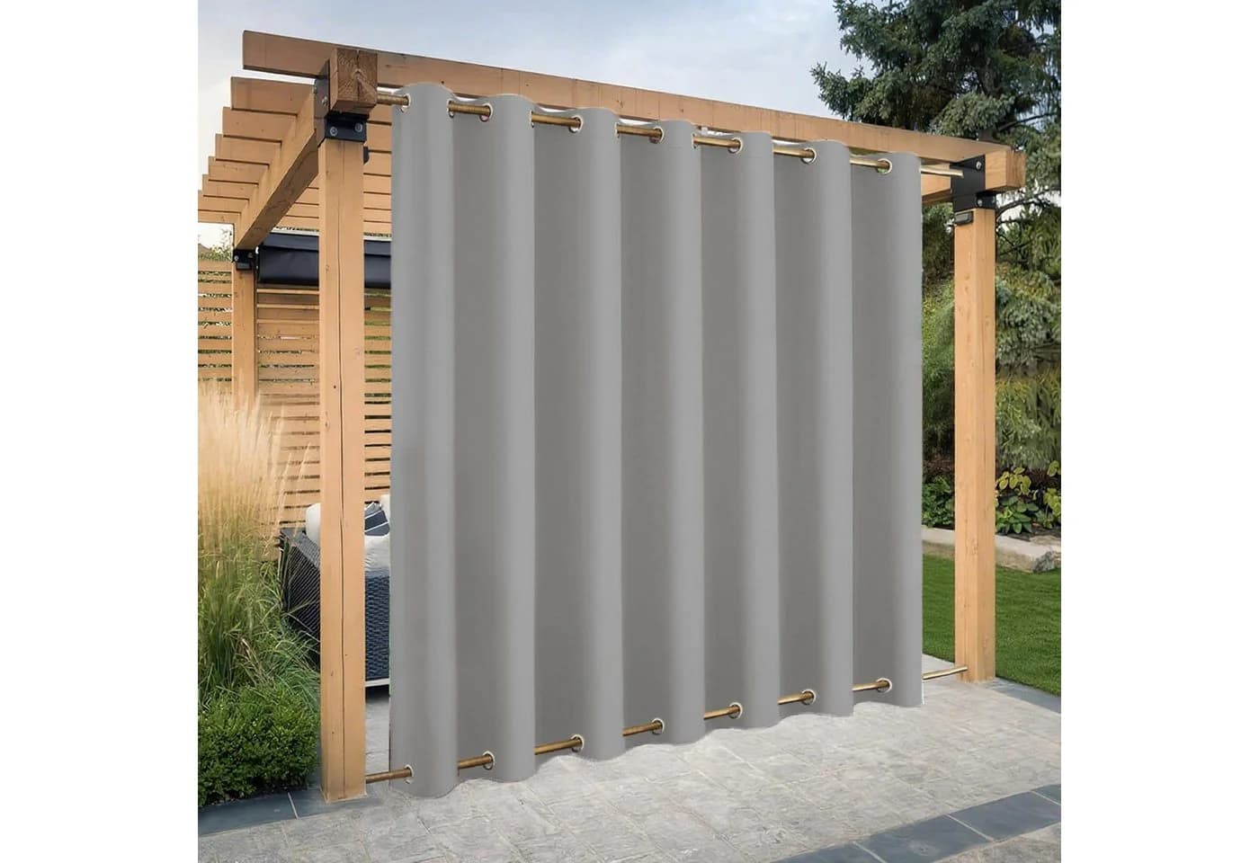 BTTO V&G Winddichter & Wasserfester Outdoor-Vorhang Grau Blackout - Bild 2