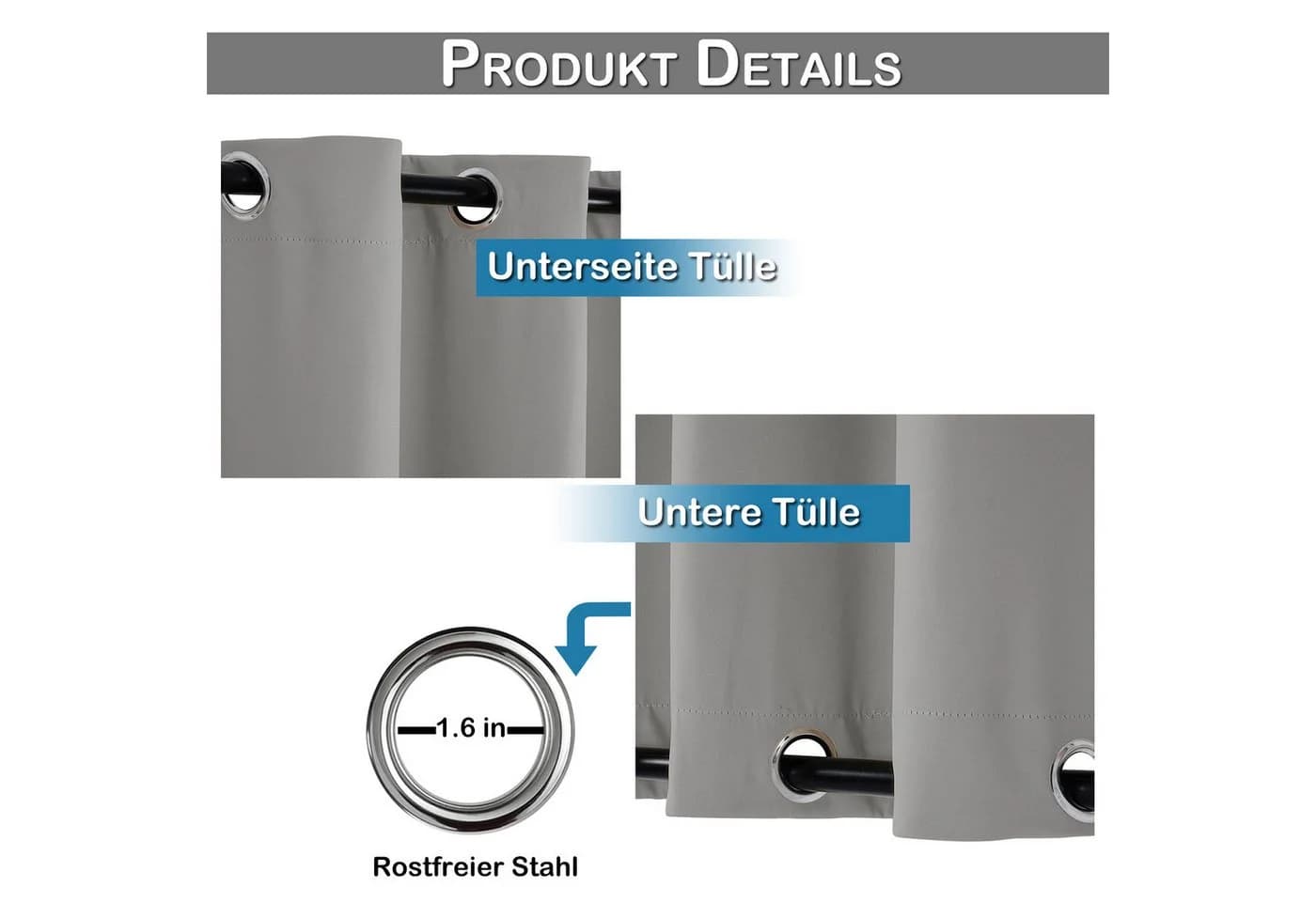 BTTO V&G Winddichter & Wasserfester Outdoor-Vorhang Grau Blackout - Bild 5