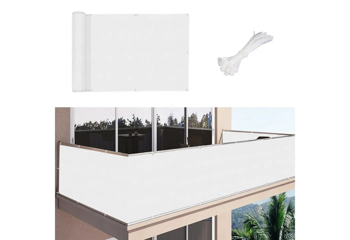 BTTO Balkonsichtschutz Wasserdicht Weiß Polyester - Bild 2