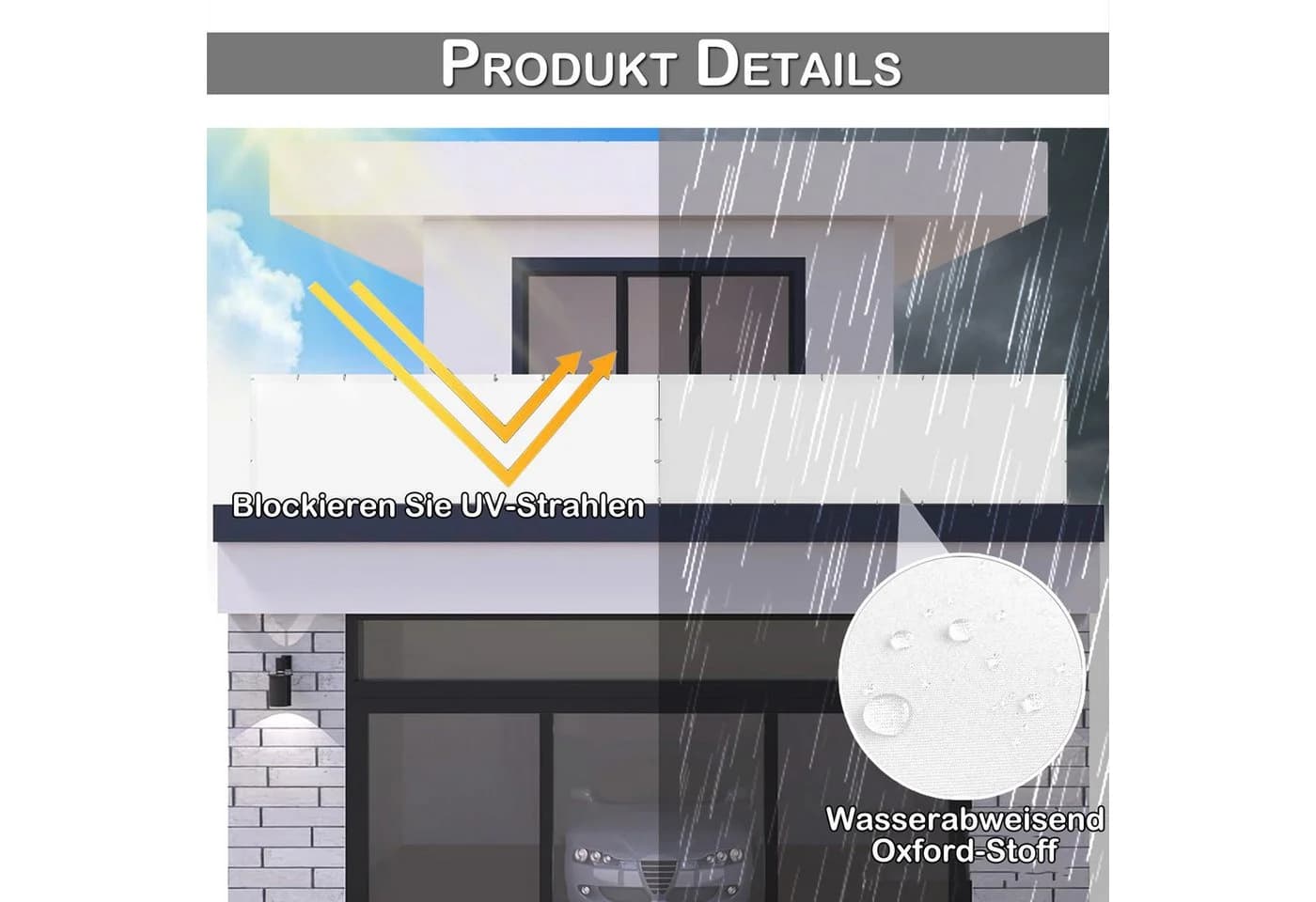 BTTO Balkonsichtschutz Wasserdicht Weiß Polyester - Bild 4