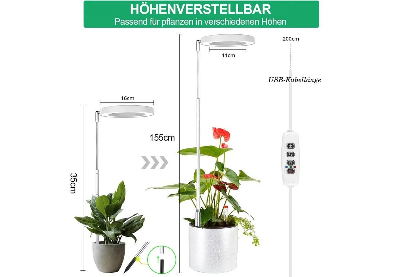 Laybasic Pflanzenlampe LED Vollspektrum 72 LED mit Timer und Dimmfunktion Weiß - Bild 3