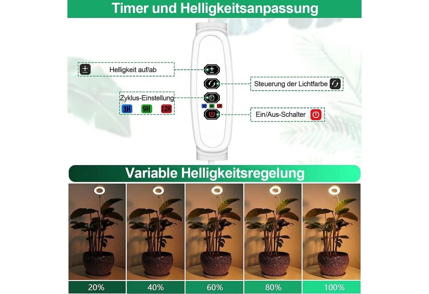 Laybasic Pflanzenlampe LED Vollspektrum 72 LED mit Timer und Dimmfunktion Weiß - Bild 5