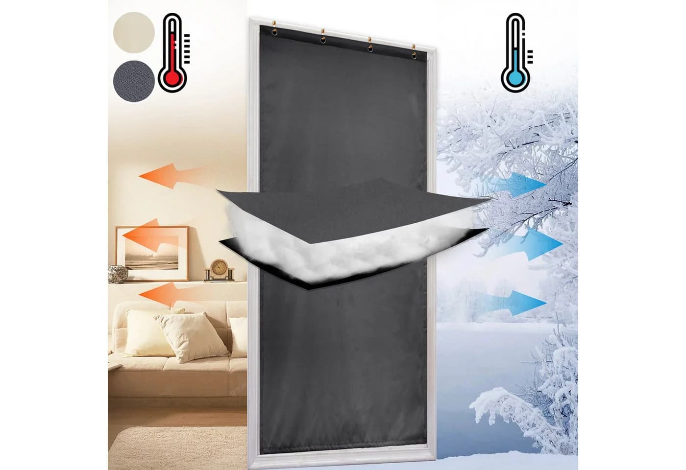 BTTO V&G Raumteiler Vorhang blickdicht, Türvorhang thermo, Verdunkelungsvorhang ösen, 1-tlg., Thermoisolierend, lichtundurchlässige, deko Wohnzimmer Schlafzimmer - Bild 2