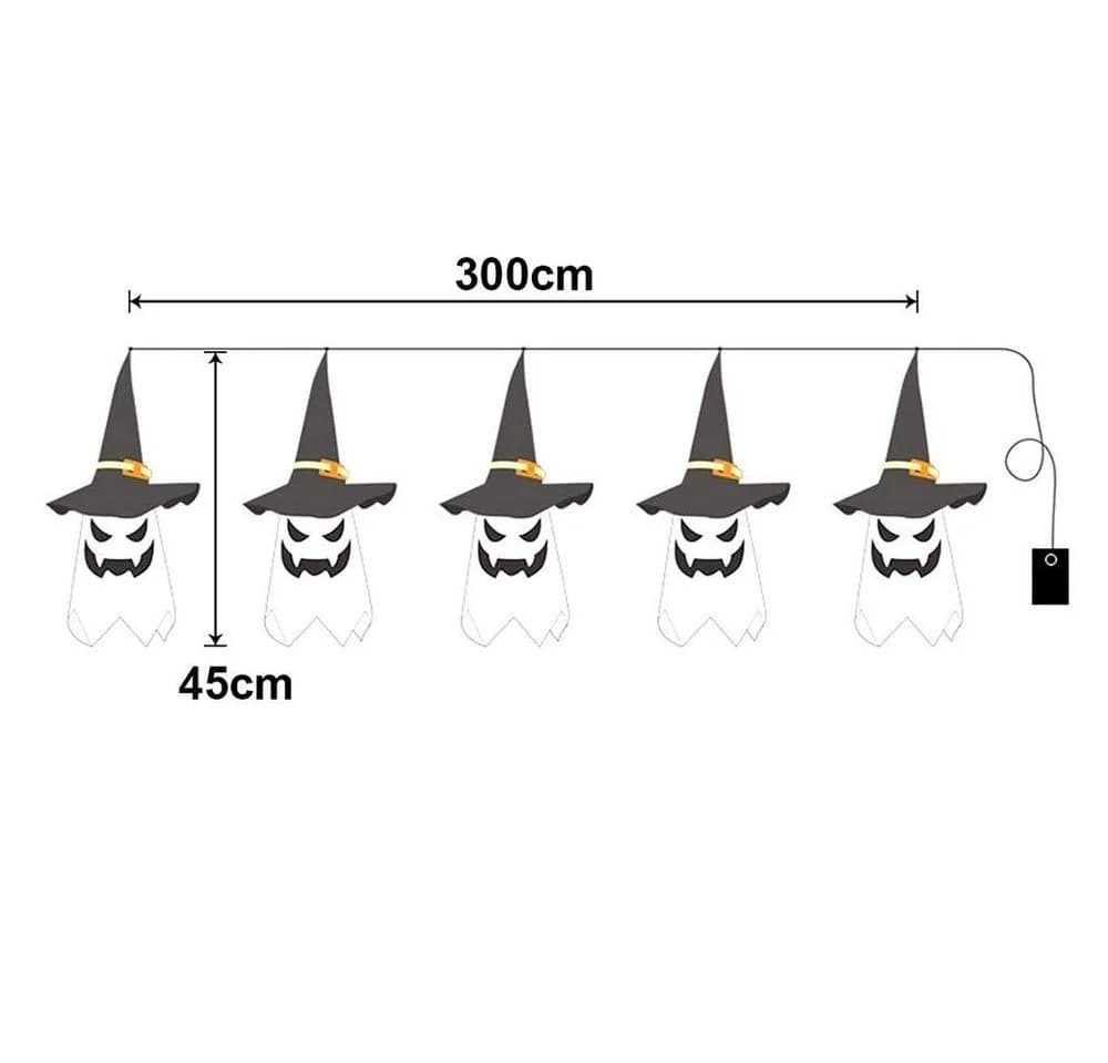 Merry 2024 Halloween LED Lichterkette Geister Hexenhut Bunt