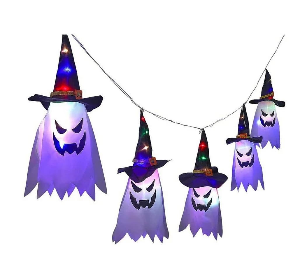 Merry 2024 Halloween LED Lichterkette Geister Hexenhut Bunt - Bild 2