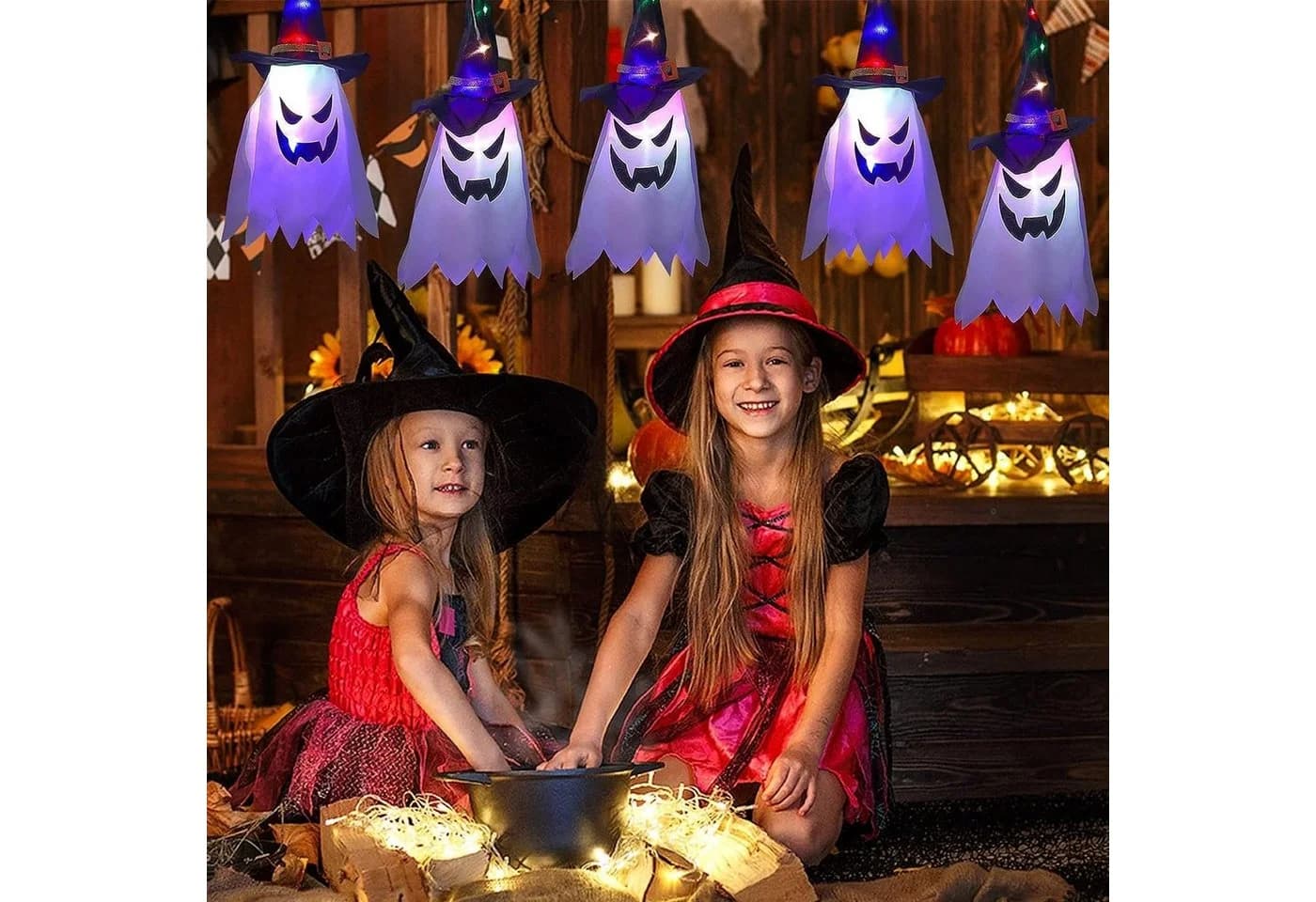 Merry 2024 Halloween LED Lichterkette Geister Hexenhut Bunt - Bild 3