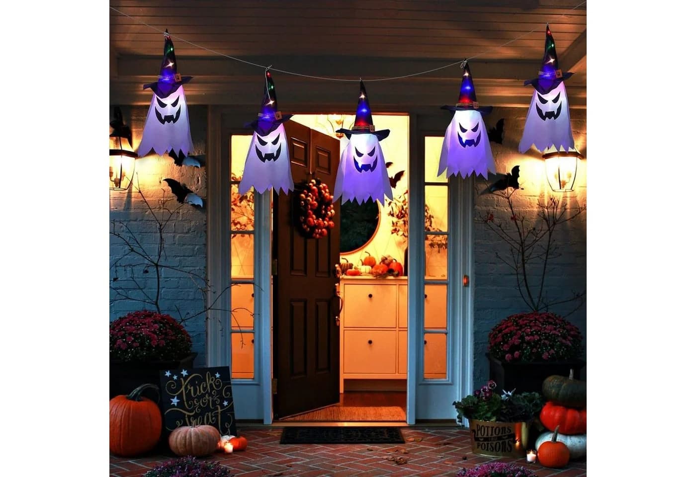Merry 2024 Halloween LED Lichterkette Geister Hexenhut Bunt - Bild 4