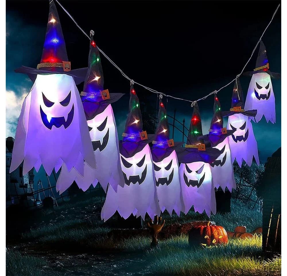Merry 2024 Halloween LED Lichterkette Geister Hexenhut Bunt - Bild 5