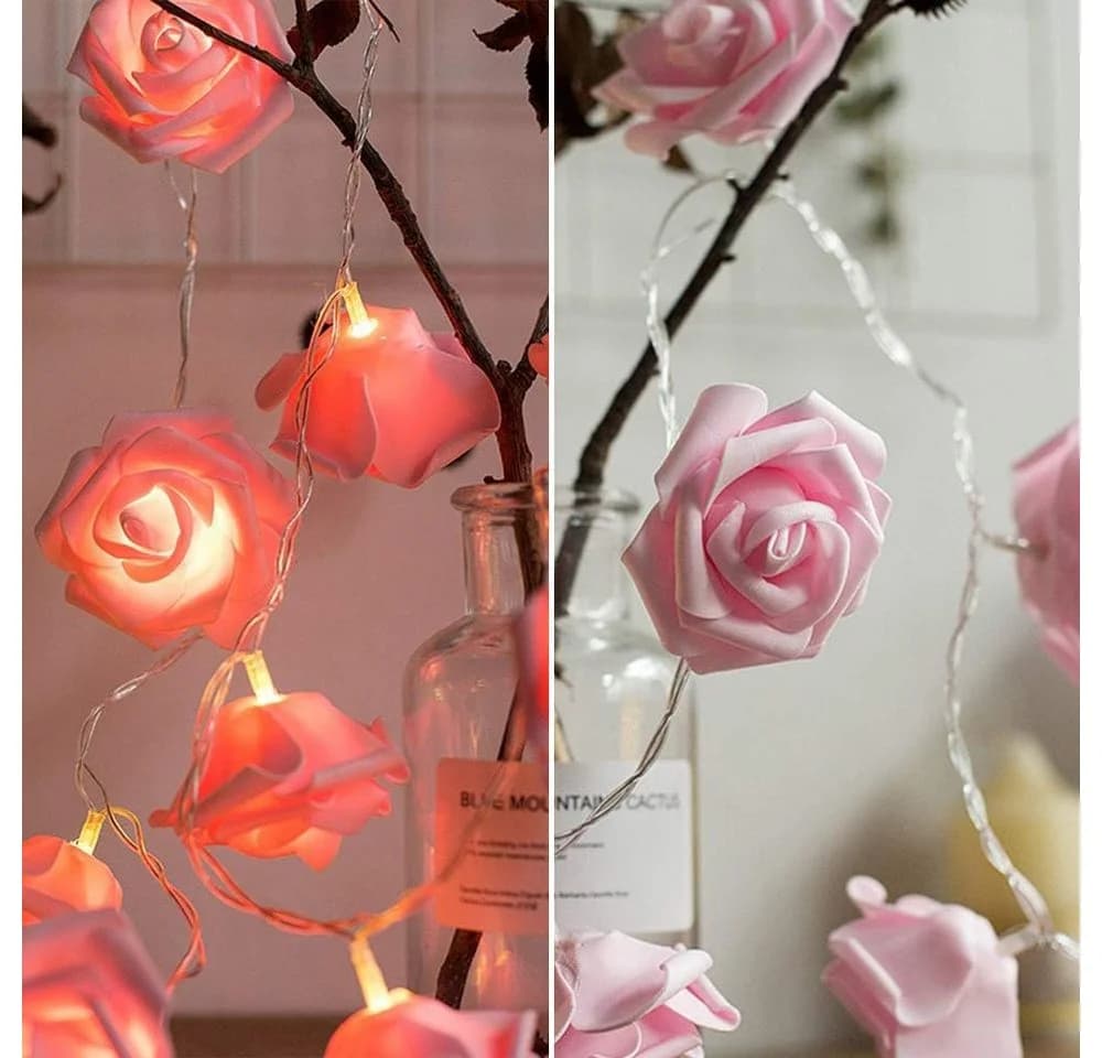 MUPOO LED-Lichterkette mit Kunstblumen-Rosen, 3m, 20 LEDs, Warmweiß