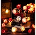MUPOO LED-Lichterkette mit 20 Kunstblumen-Rosen, 3m, Warmweiß, Rosa/Rot/Weiß Bild 1