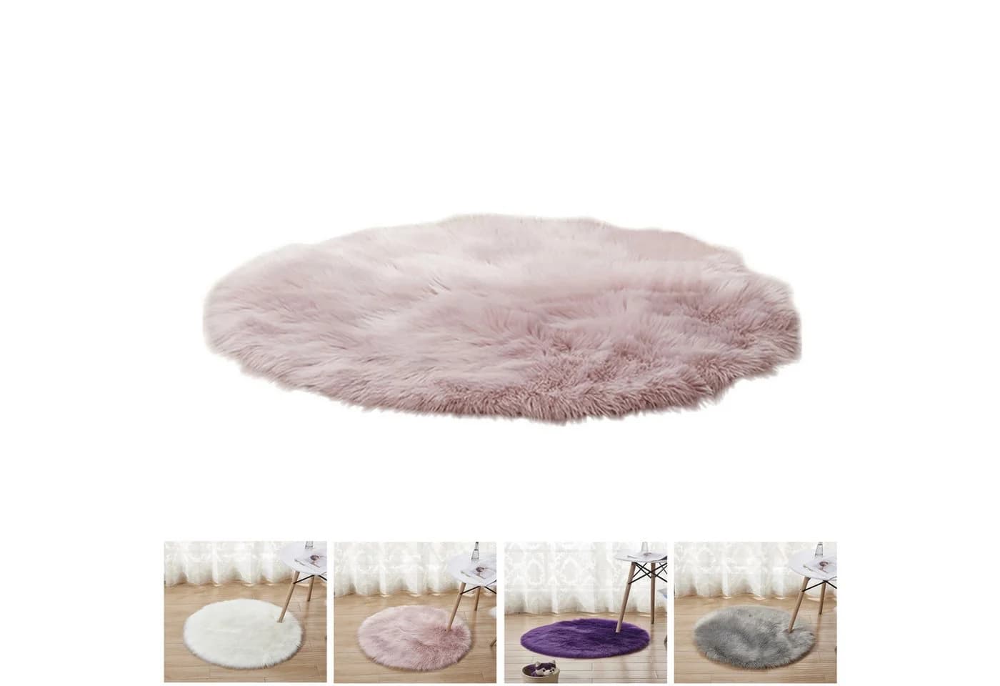 BTTO TEPP Runder Shaggy Teppich Rosa Kunstfell Hochflor