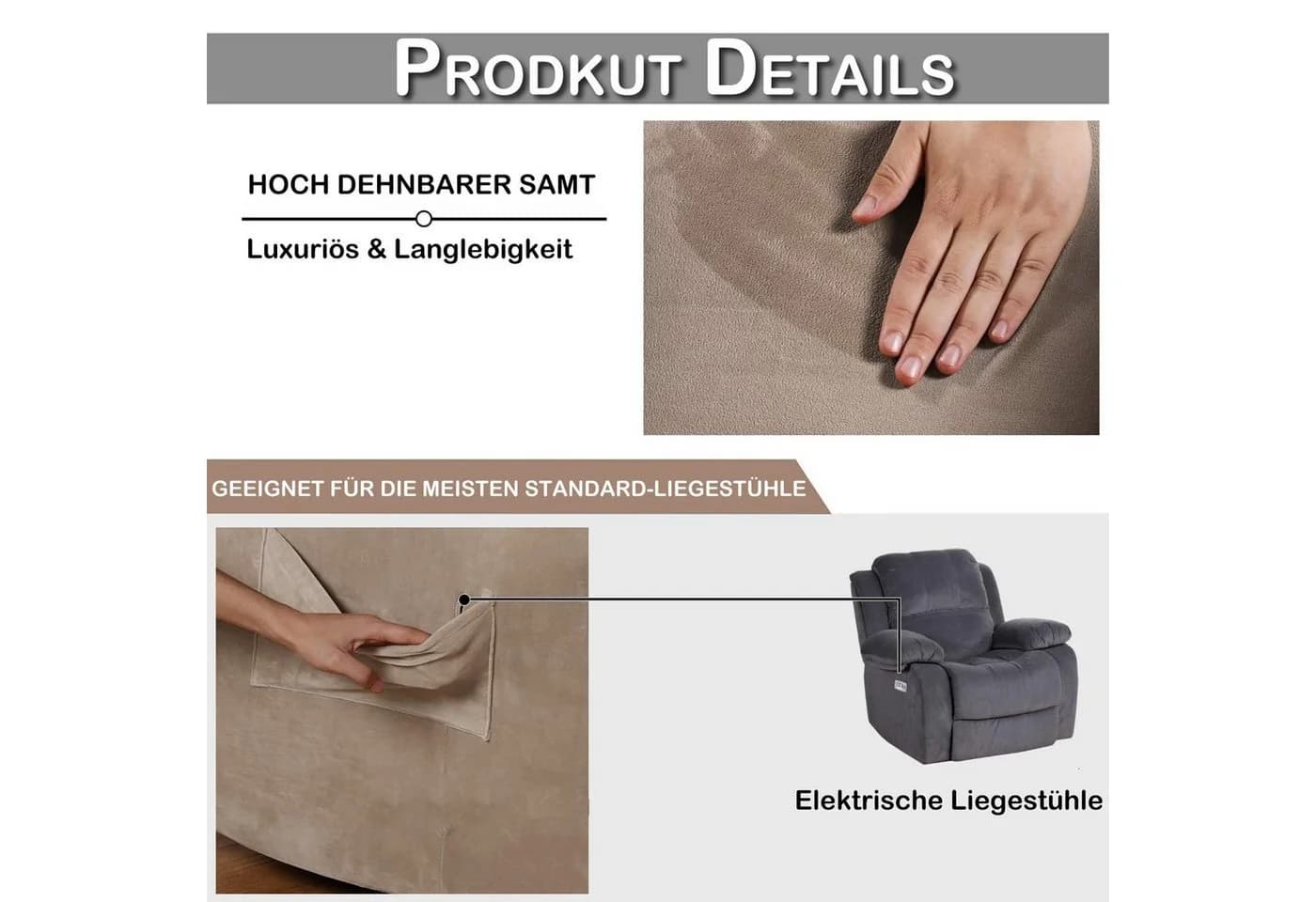 Qelus Relaxsesselhusse Samt Strecken Sesselschoner mit Seitentaschen - Bild 3