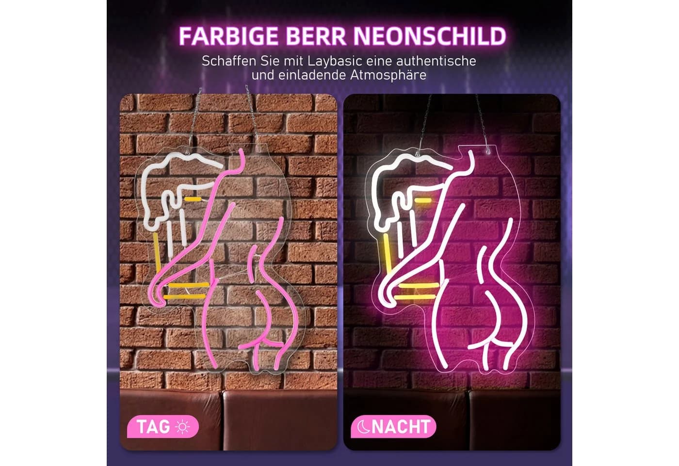 Laybasic Beer Neon Schild 6 Helligkeitseinstellungen USB Batterie 27,5x40cm