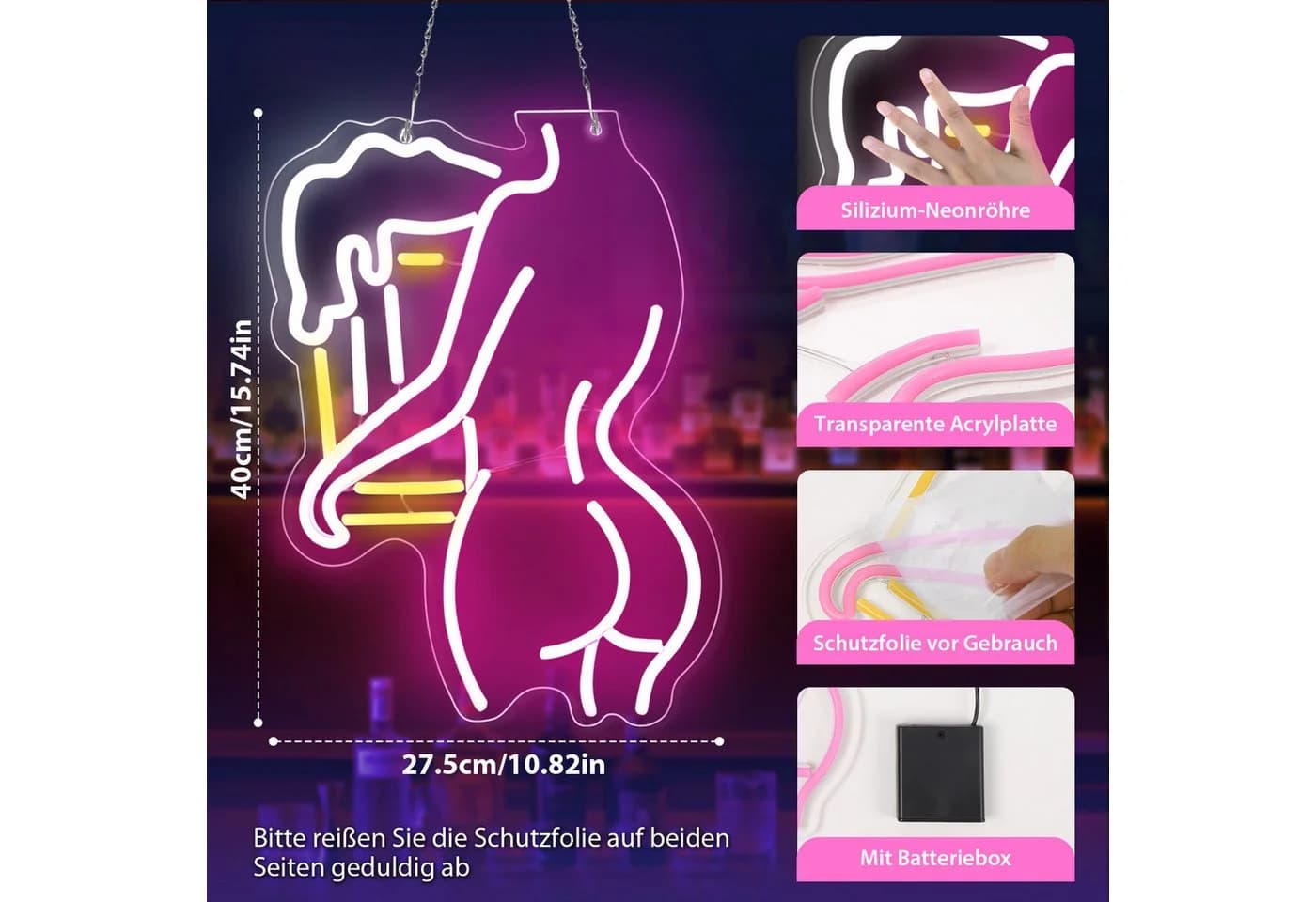 Laybasic Beer Neon Schild 6 Helligkeitseinstellungen USB Batterie 27,5x40cm - Bild 5