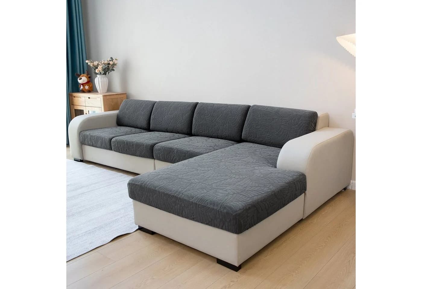 Qelus Jacquard Sofahusse Grau Rutschfest Stretch Kissenbezug - Bild 3
