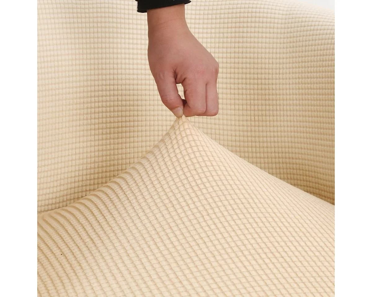 Qelus Stretch-Stuhlbezug Jacquard Beige Wannenstuhl Schonbezug - Bild 3