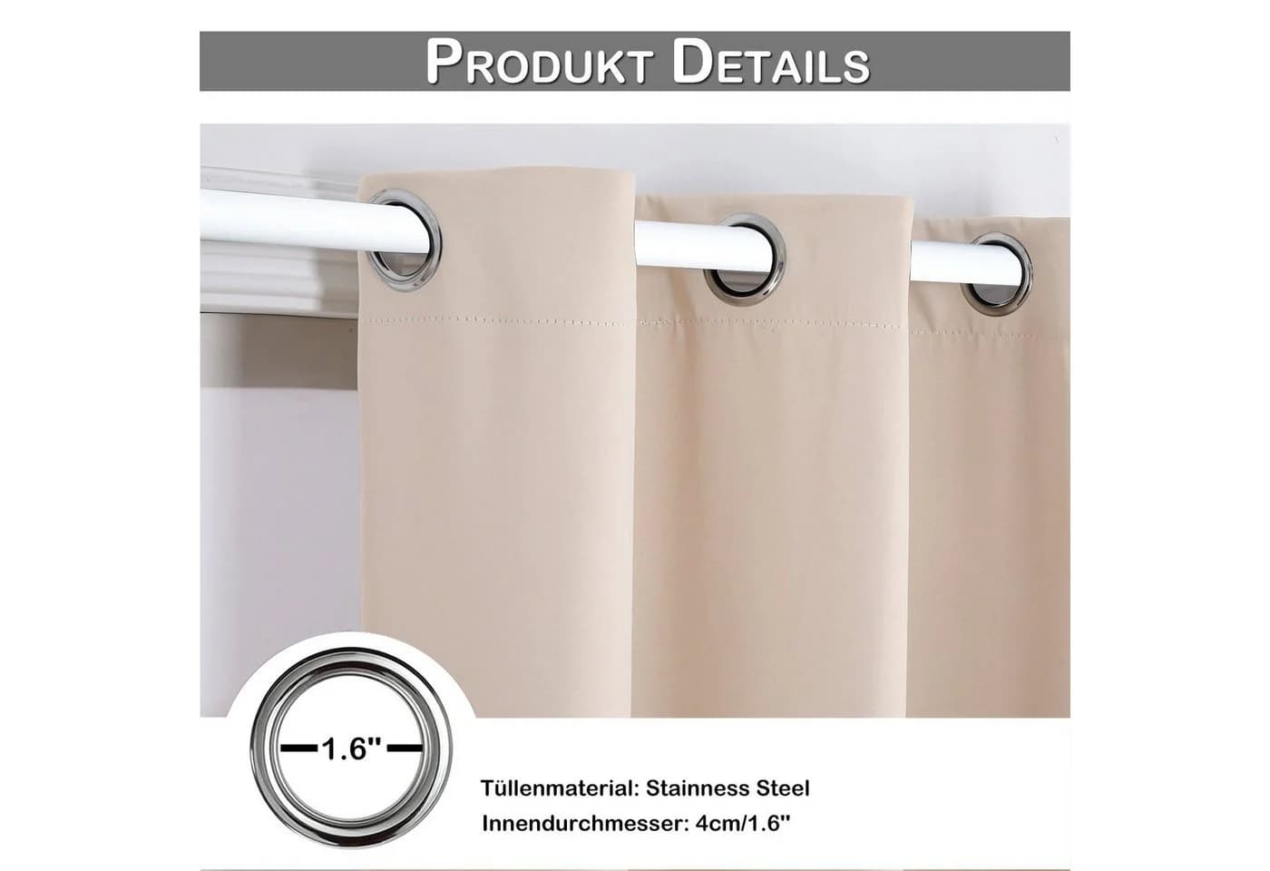 BTTO V&G Türvorhang Thermo Blickdicht Ösen Beige - Bild 4