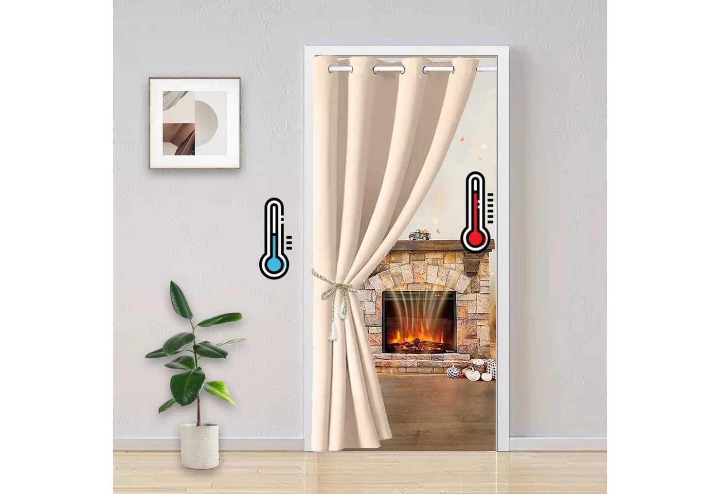 BTTO V&G Türvorhang Thermo Blickdicht Ösen Beige - Bild 5