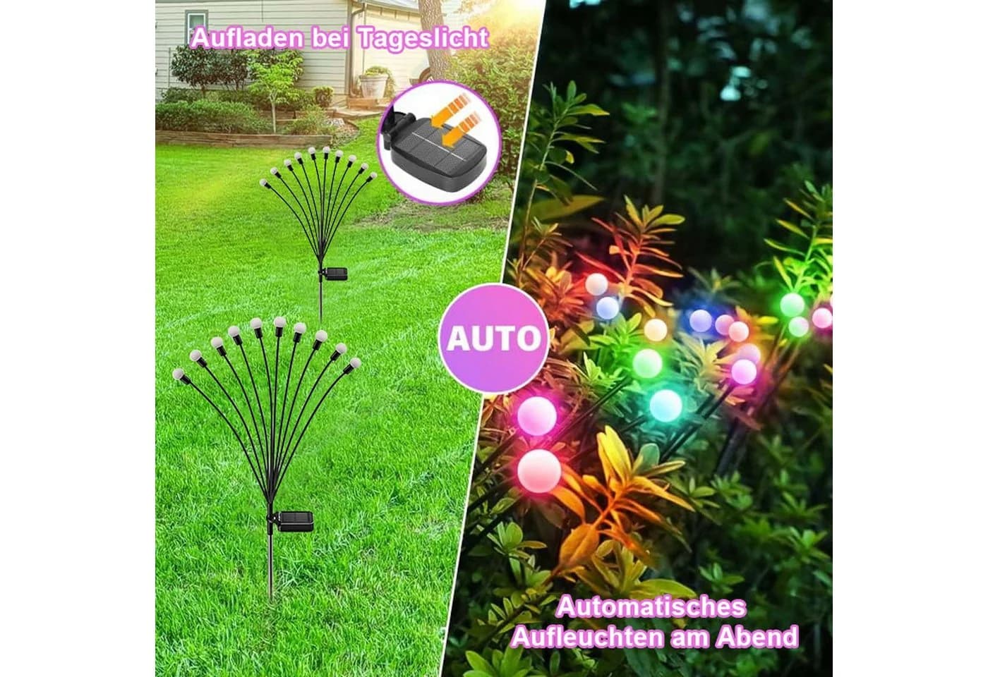 MUPOO Solar Gartenleuchte 2er Pack RGB Warmweiß LED - Bild 3