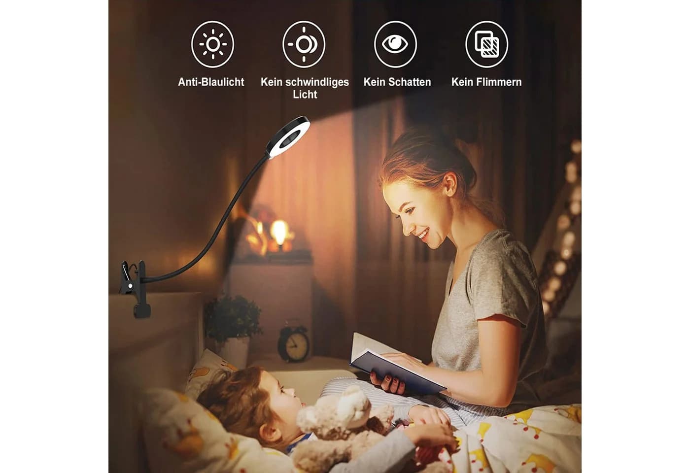 MUPOO LED Klemmleuchte Schreibtischlampe Schwarz 3 Farbtemperaturen USB