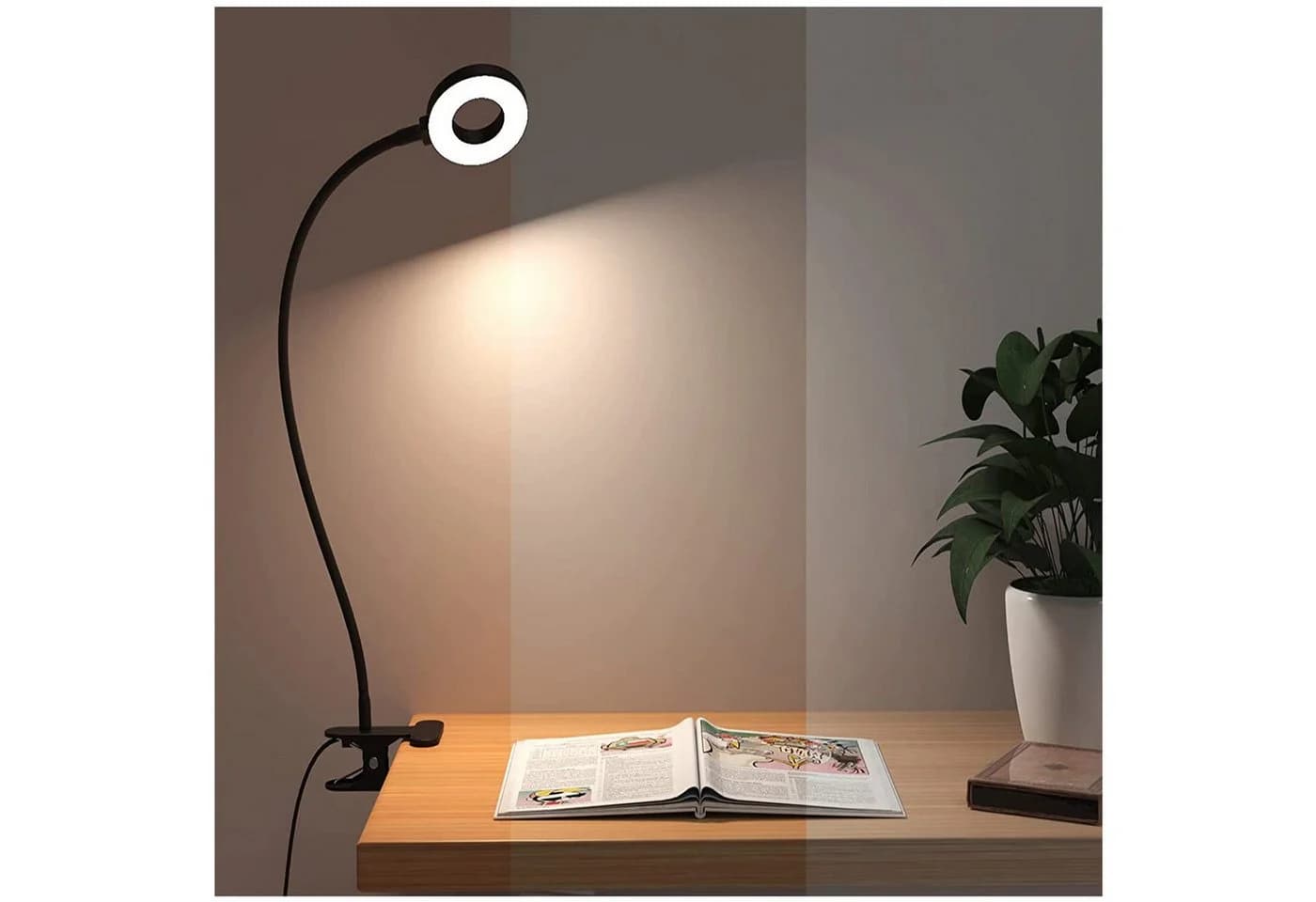 MUPOO LED Klemmleuchte Schreibtischlampe Schwarz 3 Farbtemperaturen USB - Bild 2