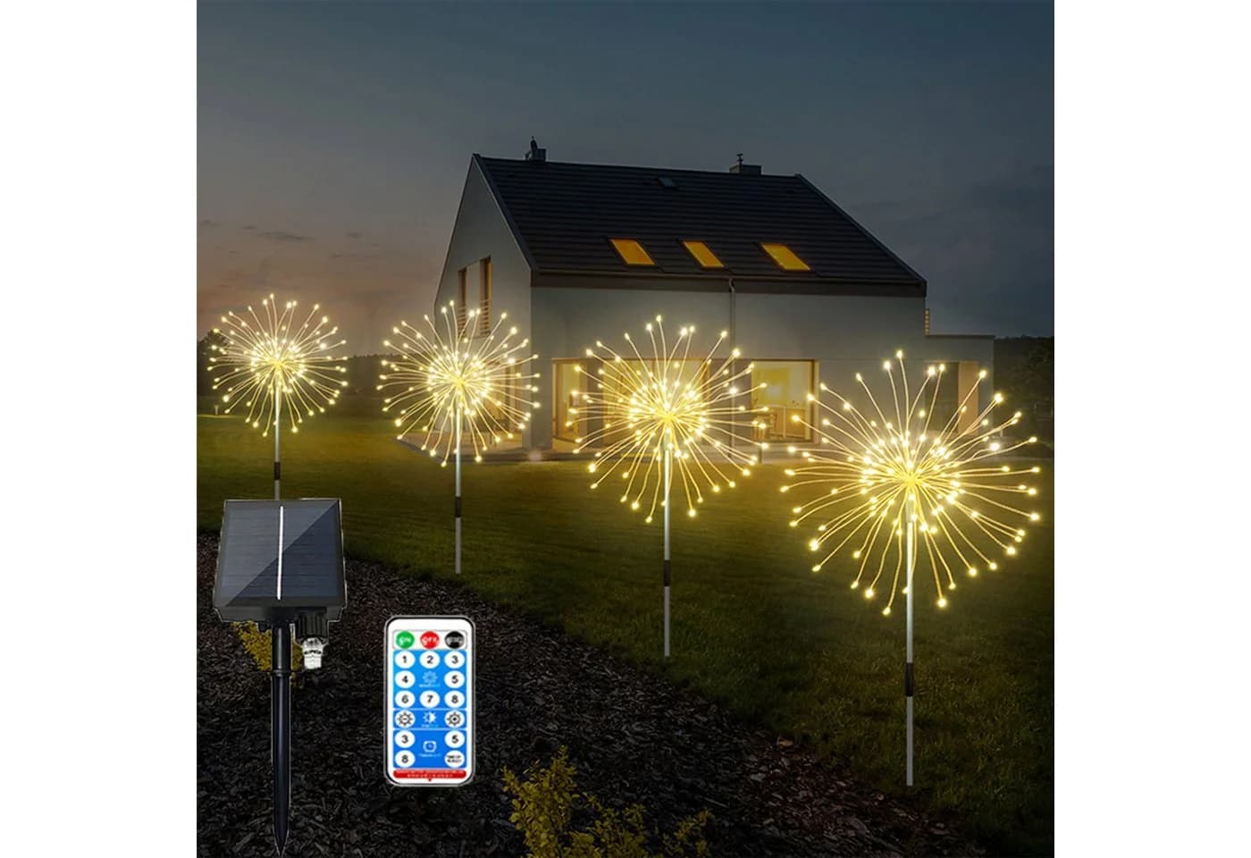 MUPOO LED Solarleuchte 4 Pack LED Dekolicht 480 LEDs Warmweiß/Multicolor - Bild 2