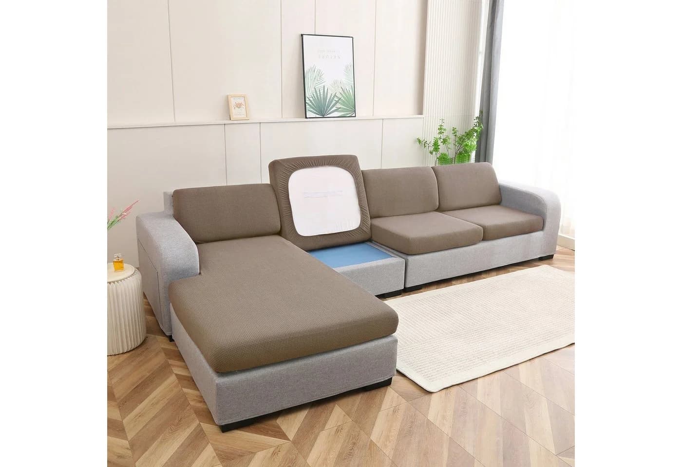 BTTO Sofahusse Stretch Rutschfest Braun Tartan - Bild 3