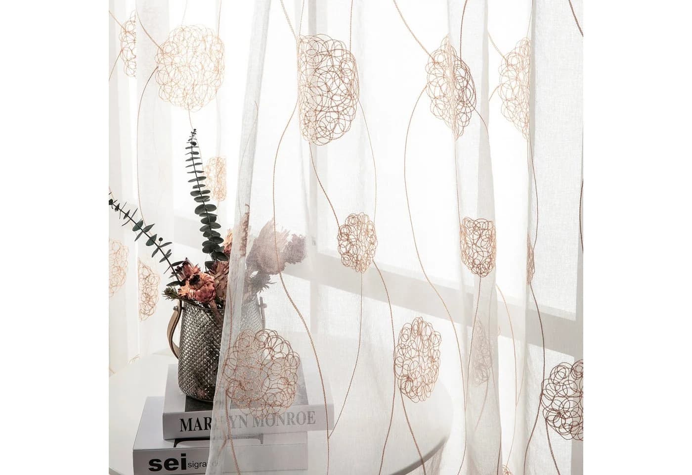 Qelus Vorhang 2er Set Beige Transparent mit Ösen