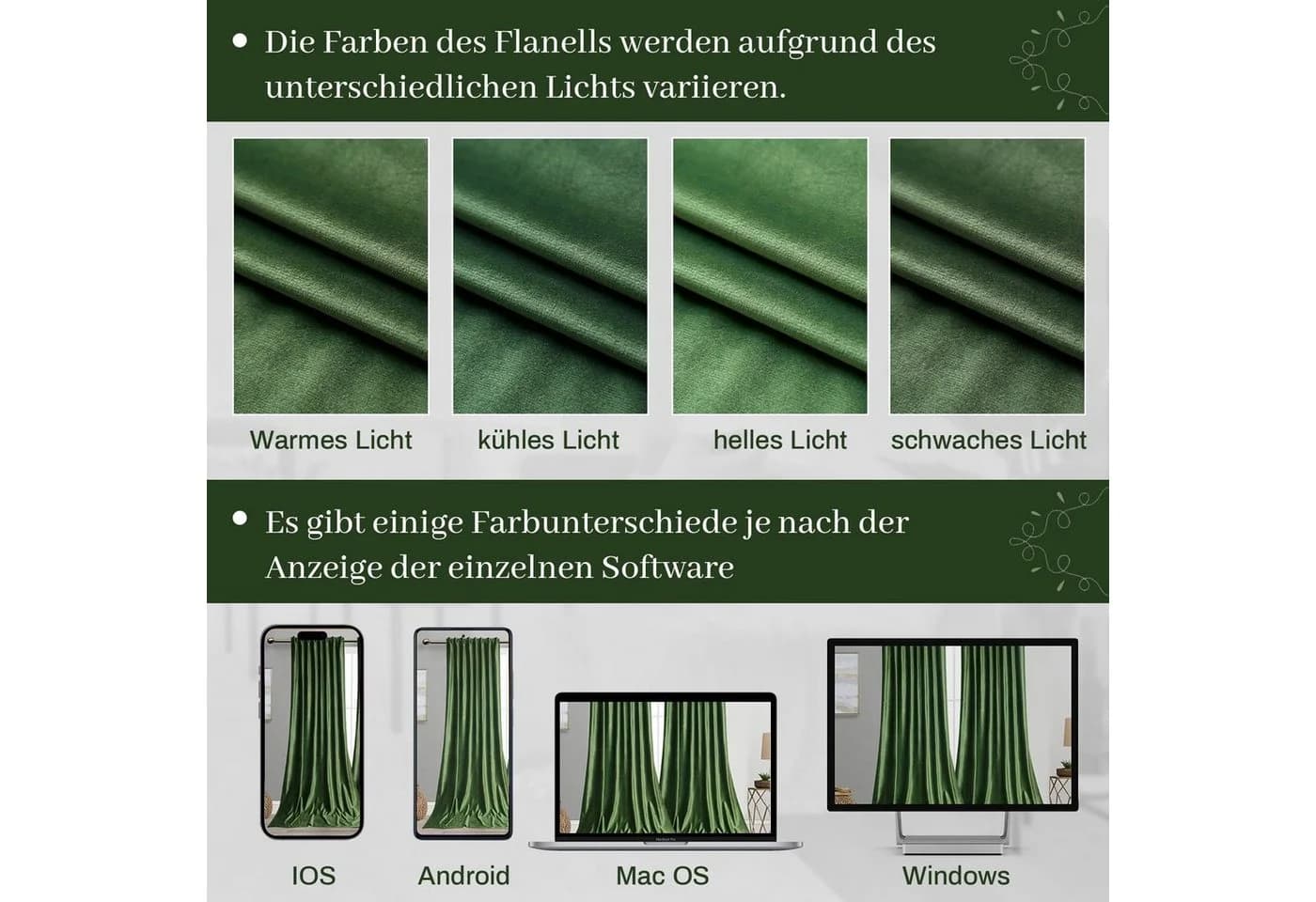 BTTO V&G Samt Verdunkelungsvorhang 2er-Set Grün Multifunktionsband - Bild 3