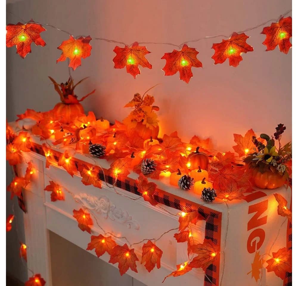 Qualra LED Dekolicht Ahornblatt Lichterkette Batterie