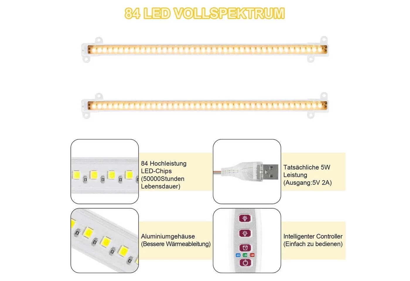 Qualra LED Pflanzenlampe Vollspektrum mit Timer und 5 Helligkeitsstufen - Bild 3