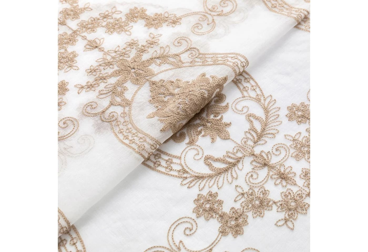 Qelus Gardine 2er Set Beige Bestickt Sheer Voile Vorhänge mit Ösen - Bild 4