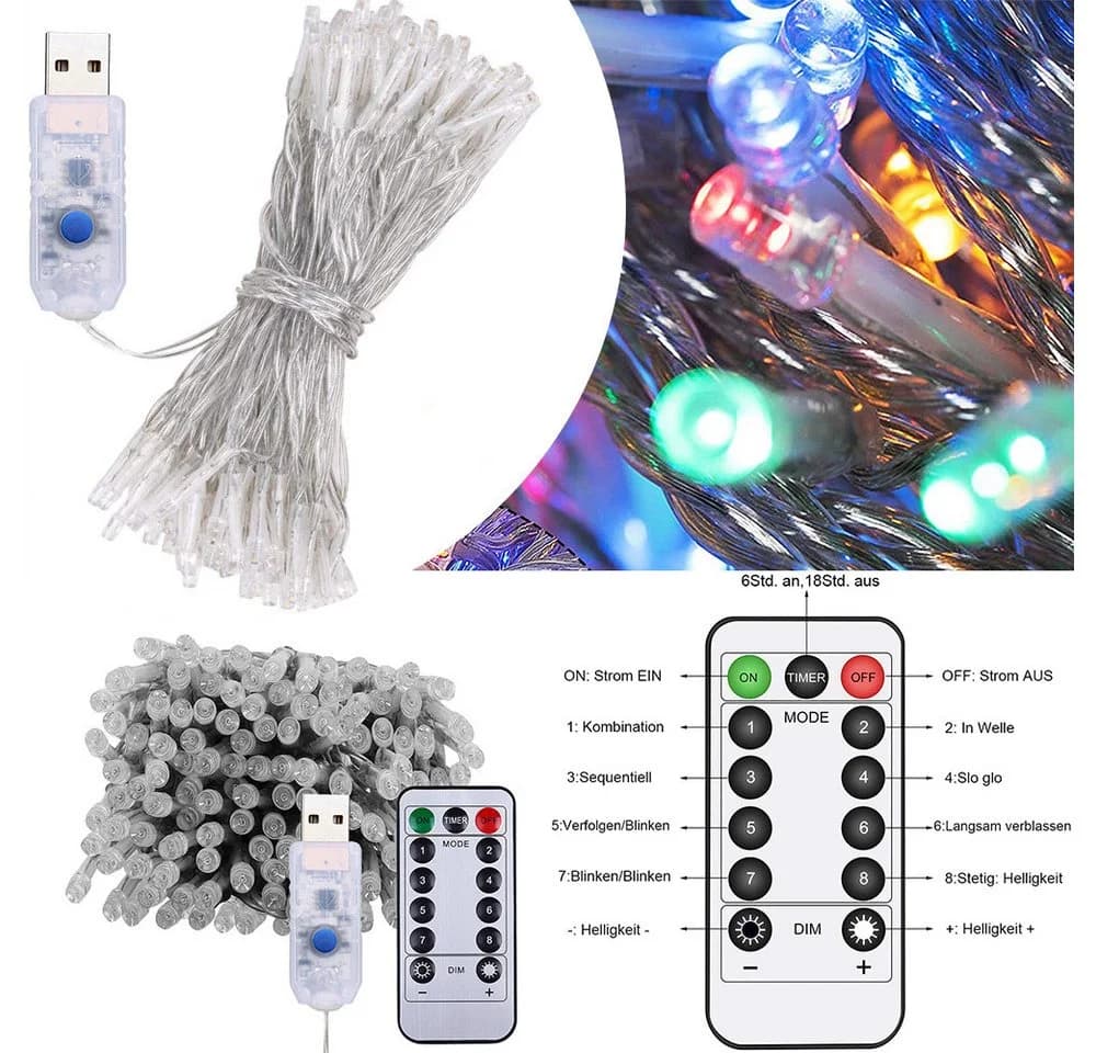 Qualra LED Lichterkette USB 50/100 LEDs Wasserdicht 5/10m mit Fernbedienung - Bild 3
