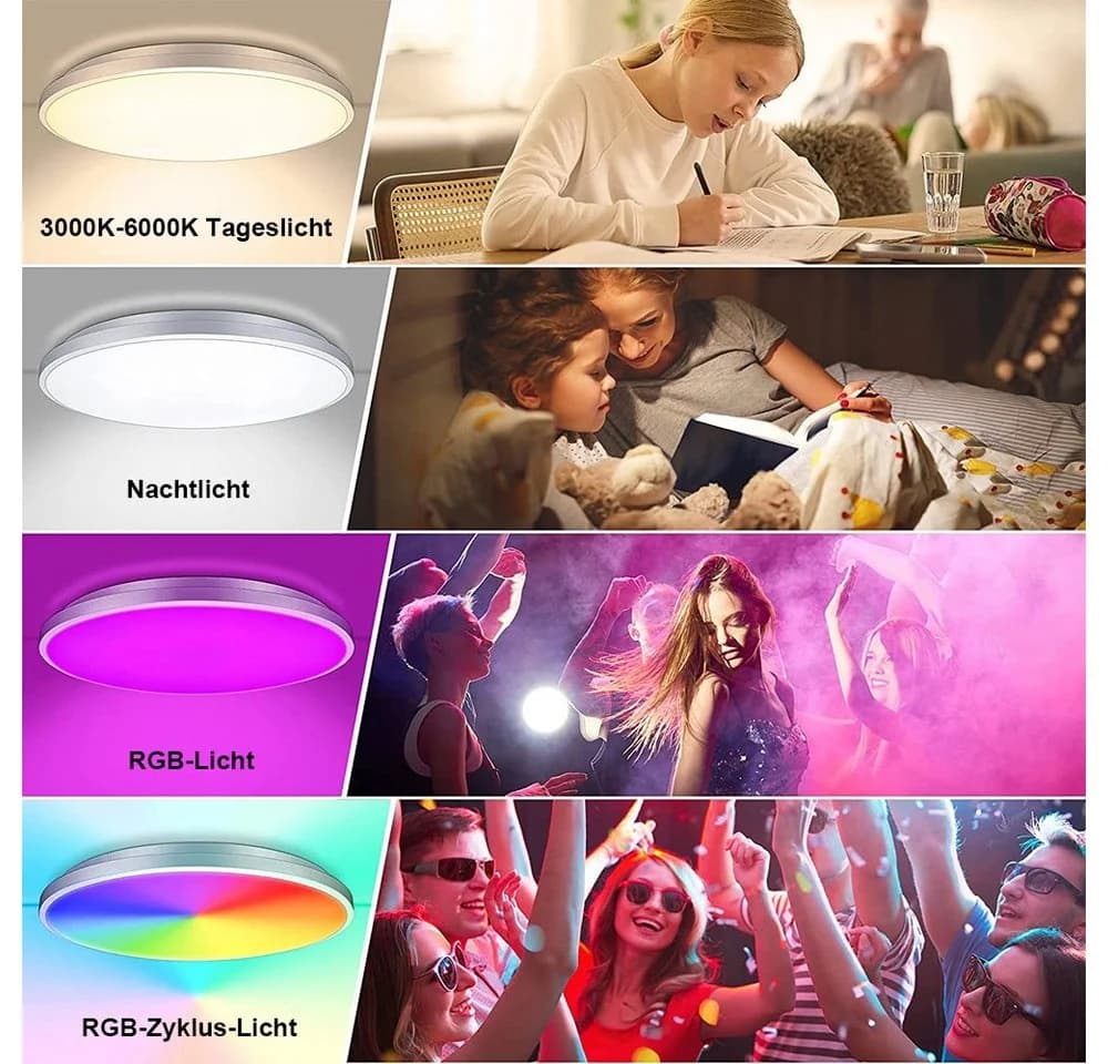 Qualra Deckenleuchte 3000-6000K RGB LED Deckenleuchte mit Fernbedienung 24W