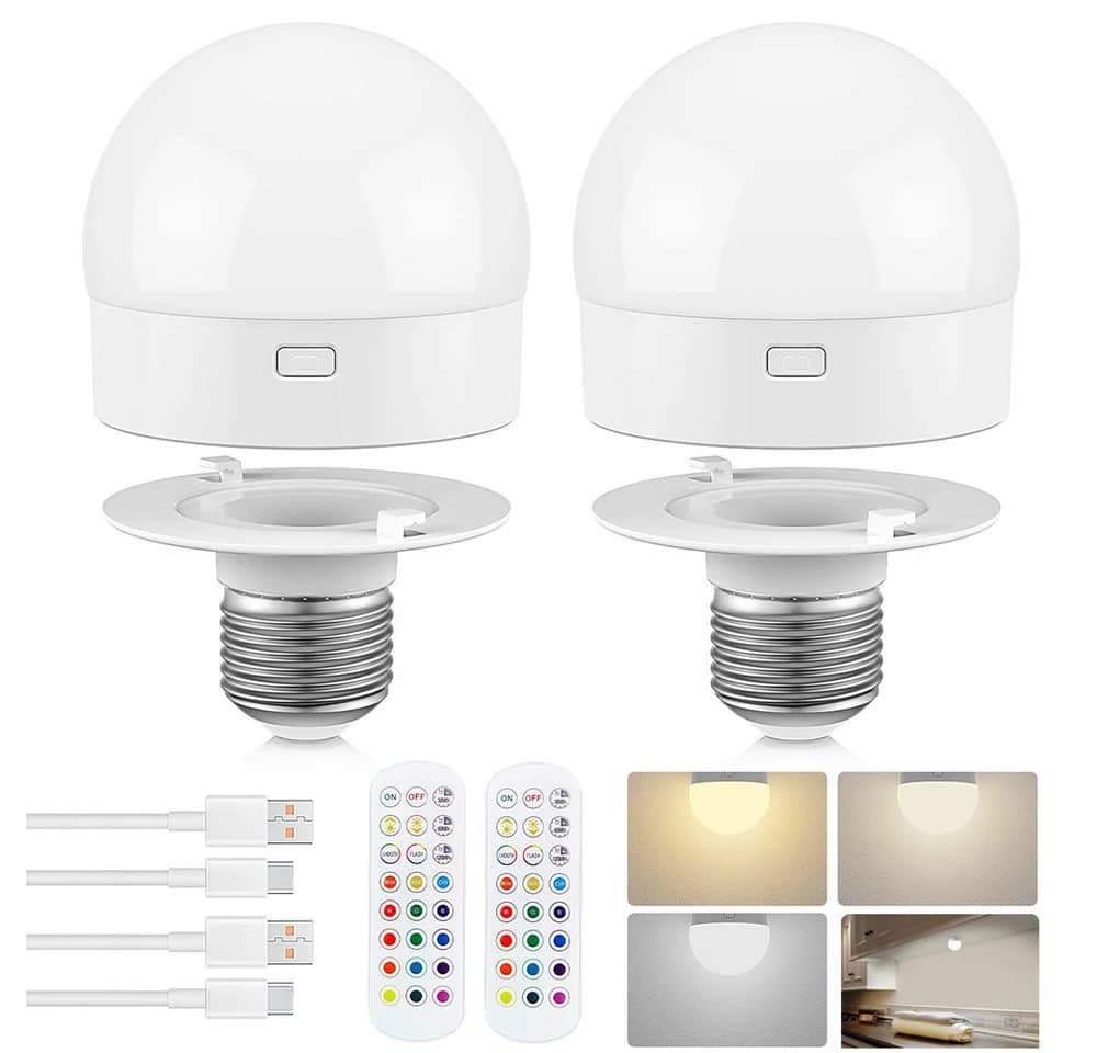 Jibenhome LED Nachtlampe Dimmbar mit Fernbedienung, RGB & Timer, USB-C Aufladbar - Bild 2