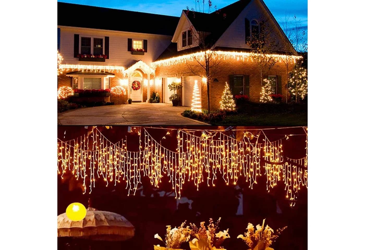 Rosnek LED-Lichtervorhang Solar Wasserdicht 8 Modi Timer für Gärten Terrasse Weihnachtsdeko mit Fernbedienung - Bild 4