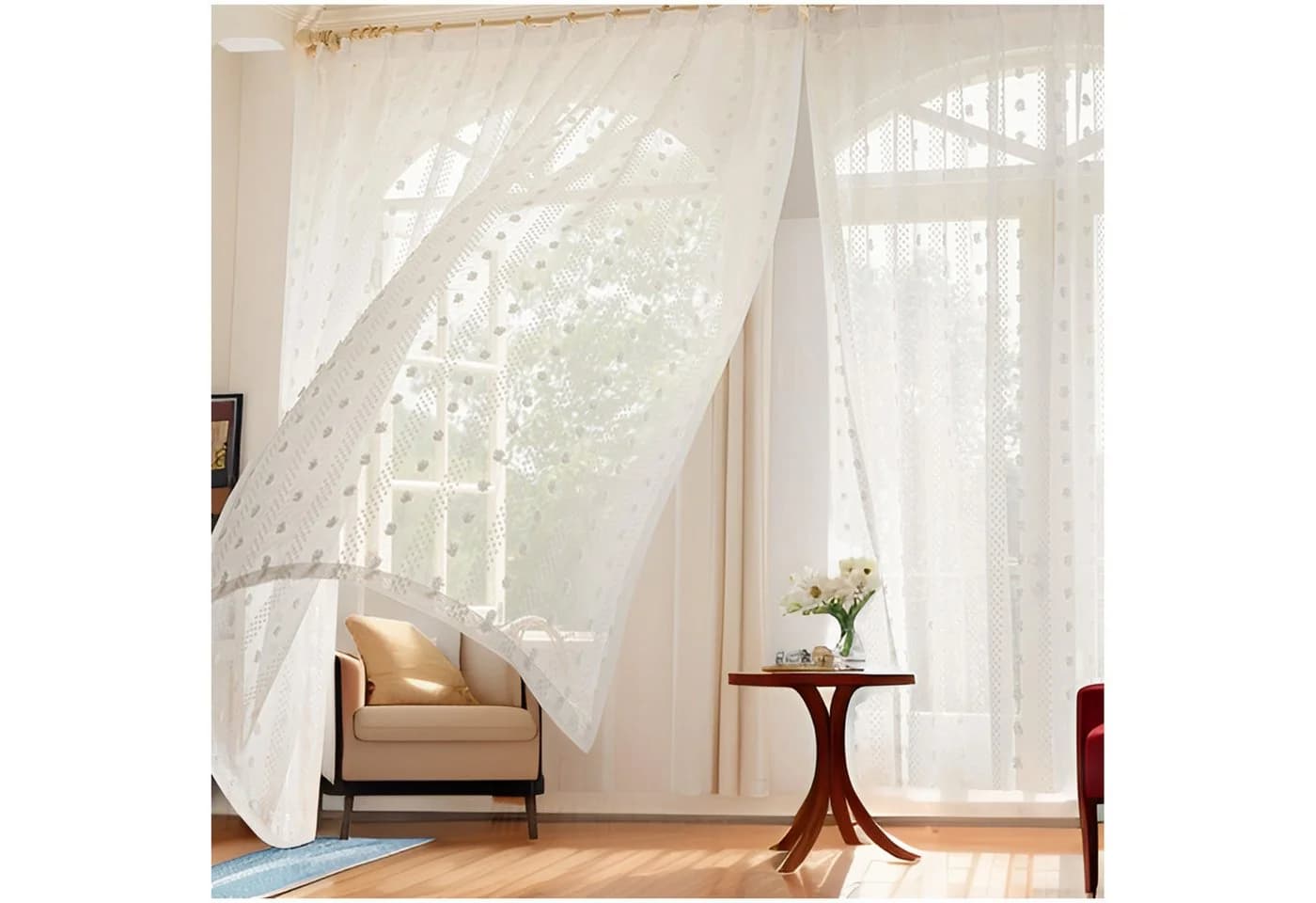 Qelus Gardine Fenster Vorhang Transparent Pompom Vorhänge Wohnzimmer Modern - Bild 2