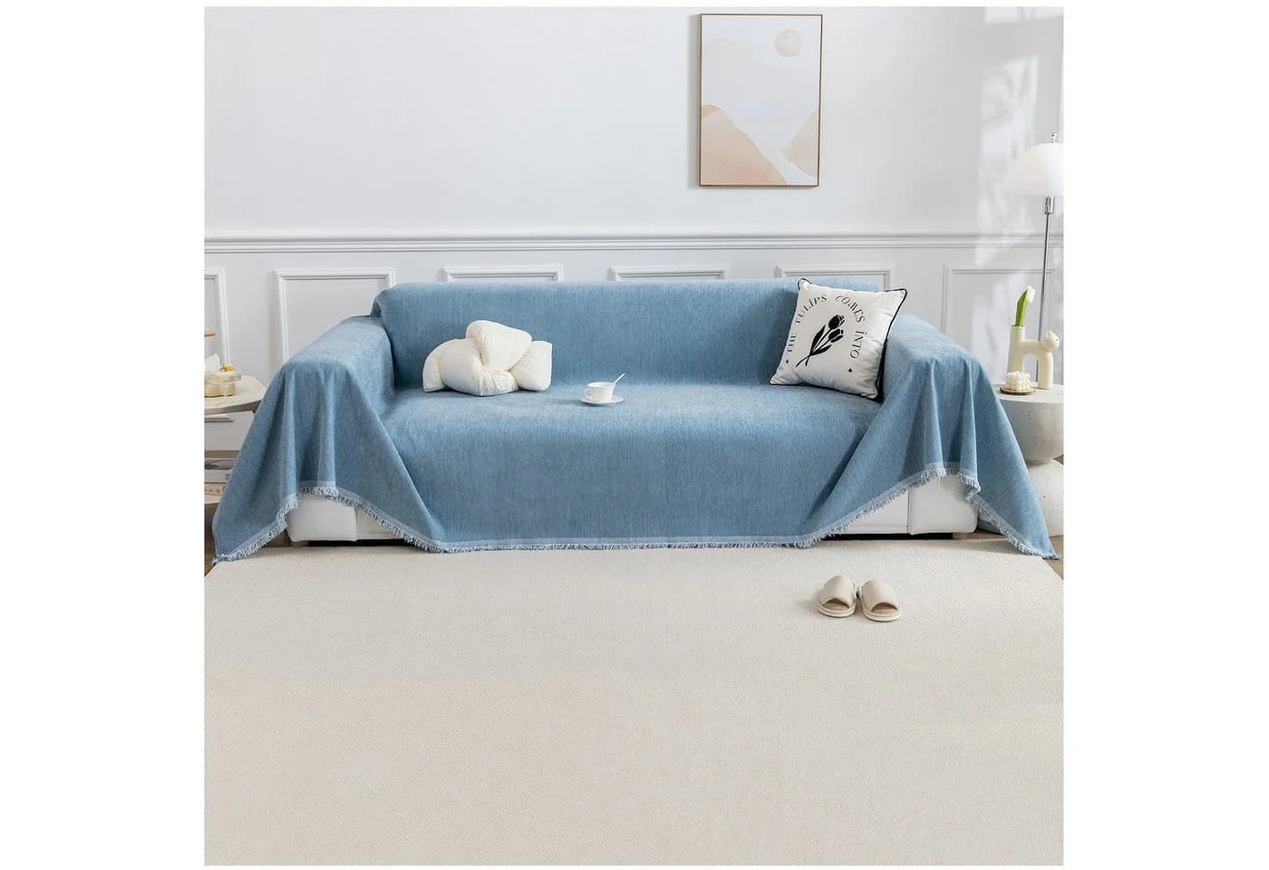 Qelus Chenille Sofaüberwurf Blau - Polyestermischung - Bild 2